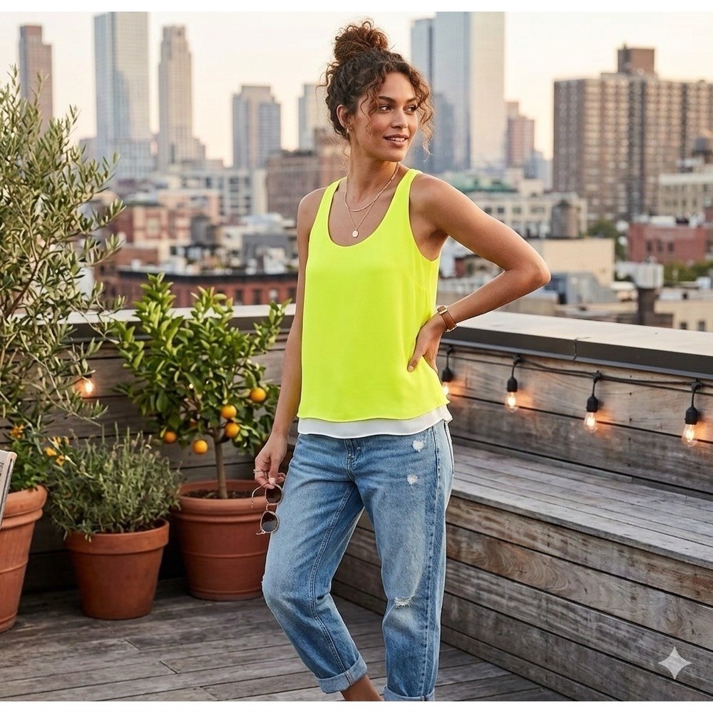 A.L.C. Silk Viscose Double Layer Chiffon Neon Yellow Tank Size S